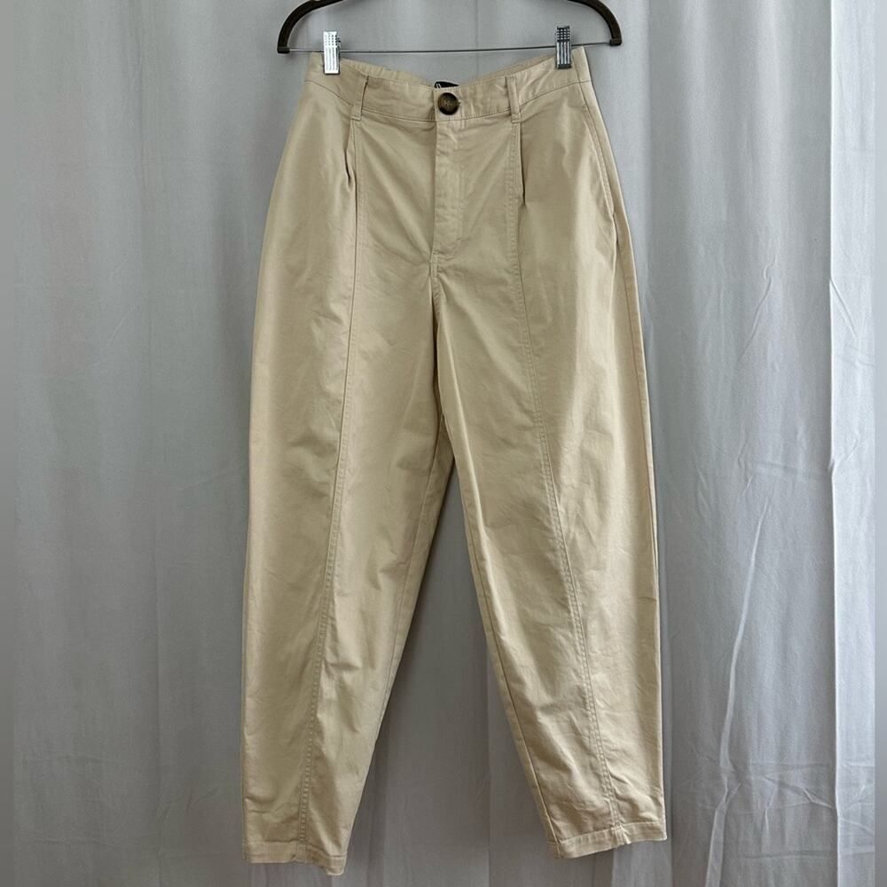 Zara Khaki Chino Pleated Cropped Pants Womens Waist 26